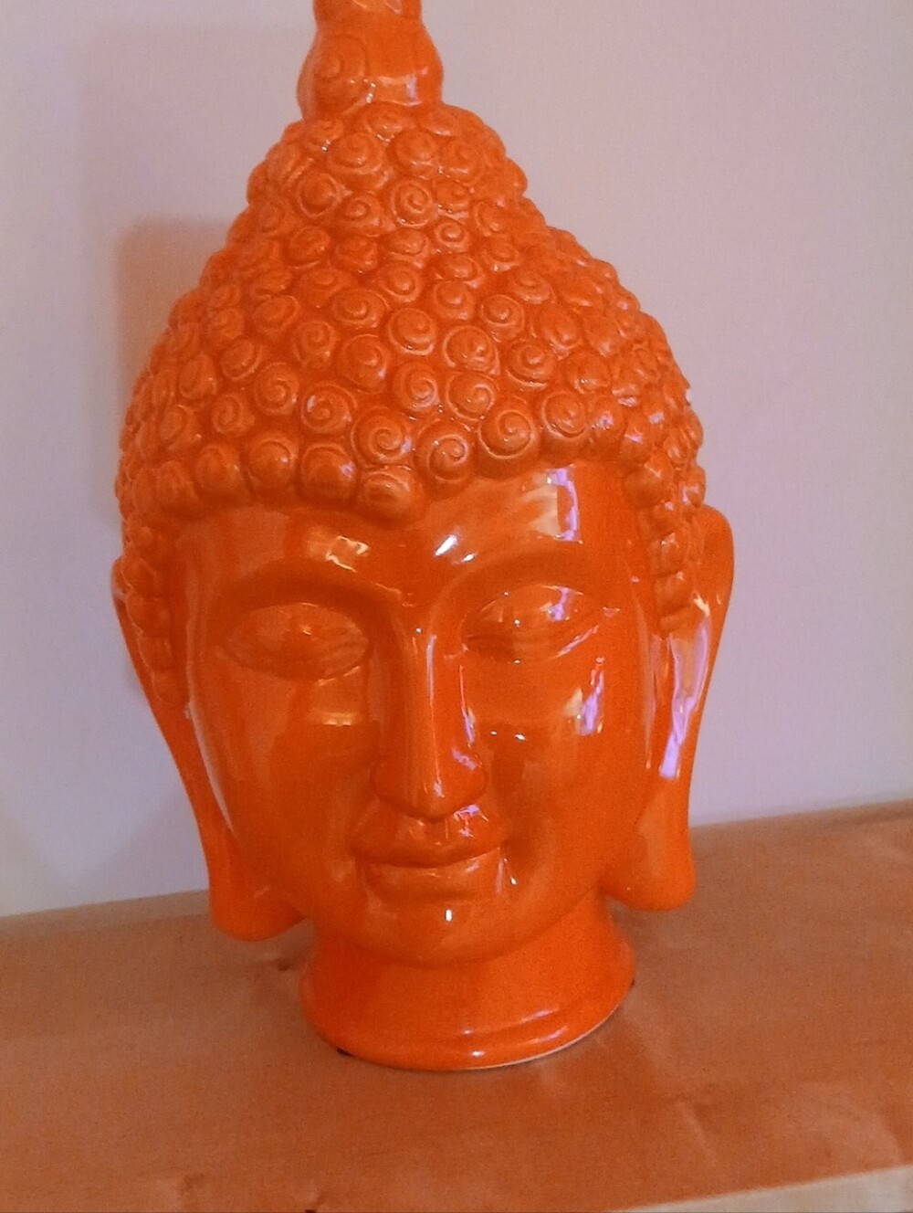 Orange Ceramic Buddha Head Sculpture - Home Art
